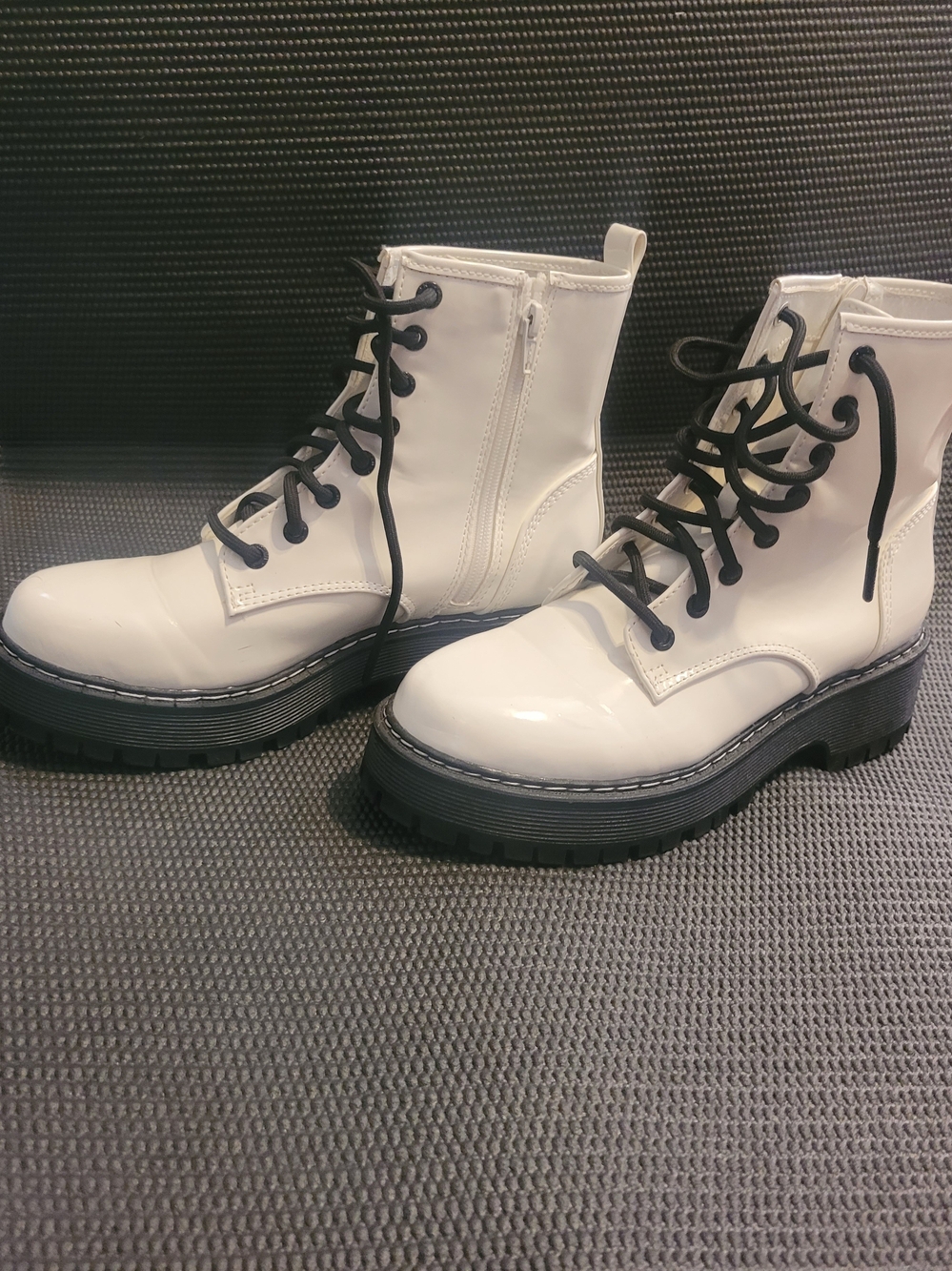 Madden NYC White Lace-Up Platform Combat Boots - Women Size 8